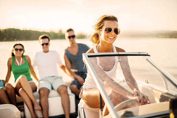 istock Young girl riding a speedboat. 170036849