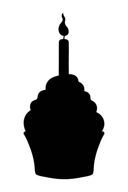 Vector illustration of Festive cake in a mold. Silhouette. Dessert for a birthday with cream. Candle cake decoration.