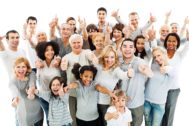 grande gruppo di persone con il pollice in su. - child celebration cheering victory foto e immagini stock