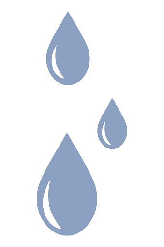 Tears. Dripping drops. White highlights on blue droplets. Color vector illustration. Cartoon style. Water particles in the fall. Isolated background. Idea for web design.