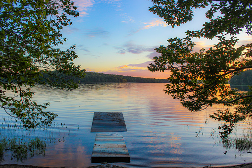 Sunset at Kejimkujik Lake, by Jeremys Bay Campground in Kejimkujik National Park and National Historic Sight, Nova Scotia