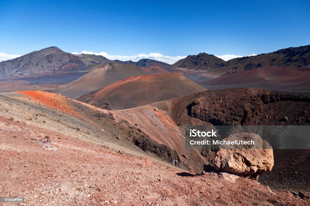 Haleakala Crater, Maui View into the colorful Haleakala Crater in Maui, Hawaii with a smaller crater in the foreground.http://www.michael-utech.de/files/Lightbox_Kauai.jpg Barren Stock Photo