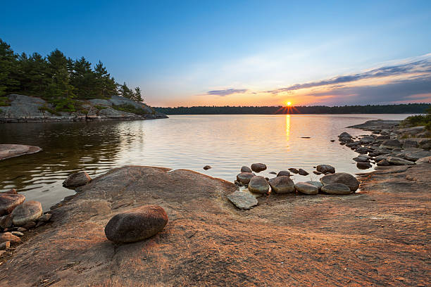 Sunset Lake Landscape Sunset Lake Landscape lakeshore photos stock pictures, royalty-free photos & images