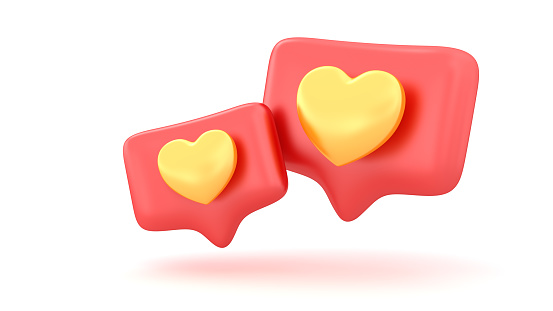 Social Media Heart icon, like notification isolated on white background. 3d rendering