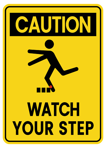 Watch Your Step Sign. Caution, Watch Your Step, Icon, Symbol Vector Illustration. Trip Hazard Sign, Poster, Label.