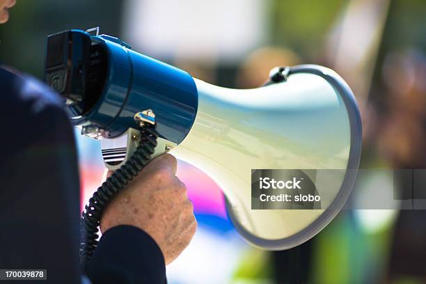Demonstration Stock Photo - Download Image Now - Megaphone, Labor Union, Crowd of People