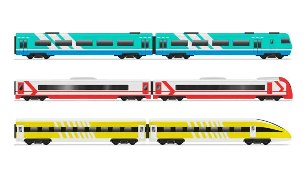 Vector illustration of Passenger railway composition high speed retro and modern train set realistic vector illustration