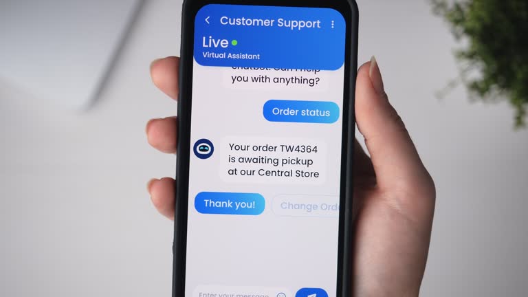 Live chat with the customer service chatbot. Artificial intelligence assistant provides online support for client of a business.