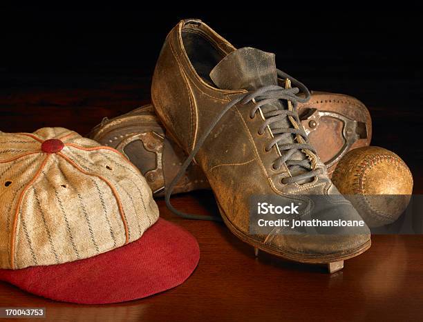 Antique Baseball Items On Wood Stock Photo - Download Image Now - Retro Style, Baseball - Ball, Baseball - Sport