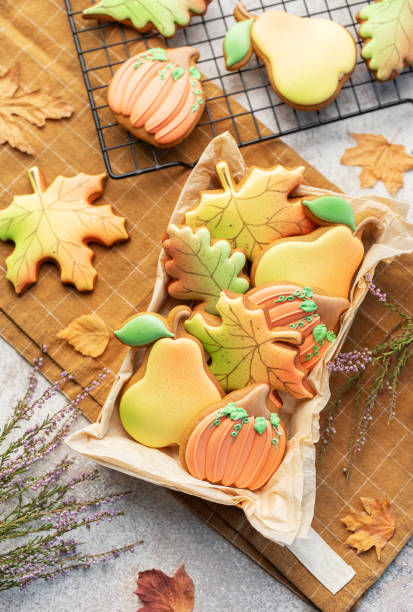 istock Multicolored autumn homemade cookies in a gift box 1700437936