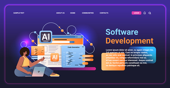 Development Picture Woman Web Developer Generating Program Code On Laptop Screen Software ...