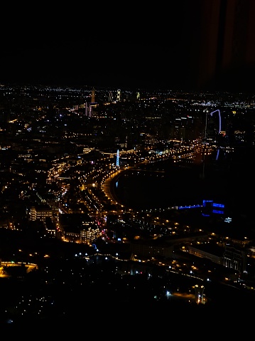 Baku City Night View and Caspian Sea