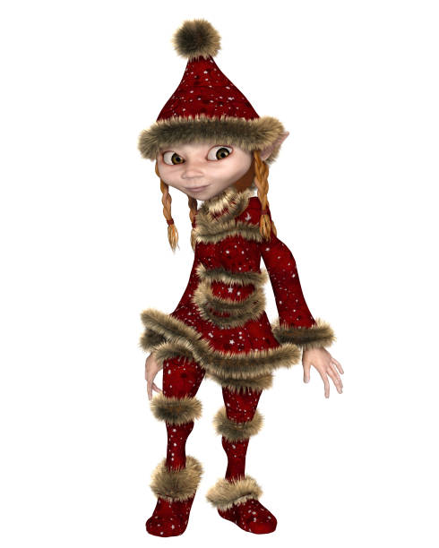 Fantasy illustration of a Christmas elf or imp girl wearing a festive santa hat, 3d digitally rendered illustration