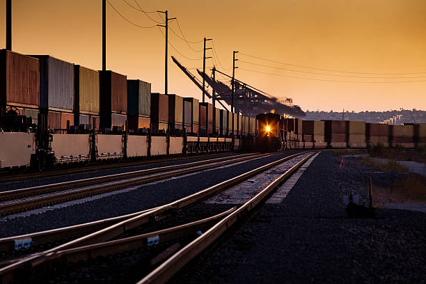 コンテイナー列車 - shunting yard freight train cargo container railroad track ストックフォトと画像