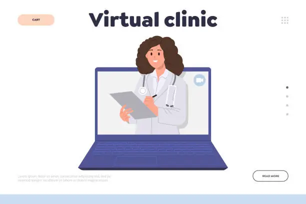 Vector illustration of Virtual clinic online service telehealth platform for consultation landing page design template
