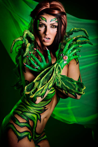 istock Body art: cartoon superhero woman on green 170052084