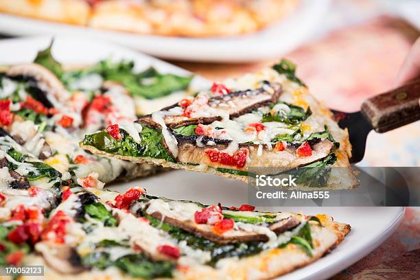 Colorful Gourmet Pizza Stock Photo - Download Image Now - Pizza, Slice of Food, Spinach