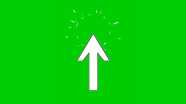 Arrow pointing up animation motion graphics on green screen background.