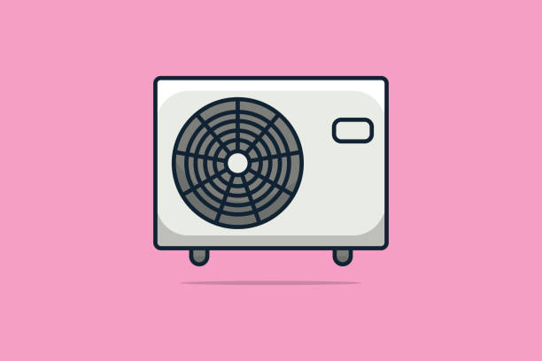 illustrazioni stock, clip art, cartoni animati e icone di tendenza di illustrazione vettoriale del ventilatore dell'aria condizionata. concetto di icona dell'oggetto tecnologico. vari oggetti di design vettoriale del ventilatore di condensazione dei condizionatori d'aria. progettazione vettoriale del dispositivo dell'impiant - air air conditioner electric fan condition