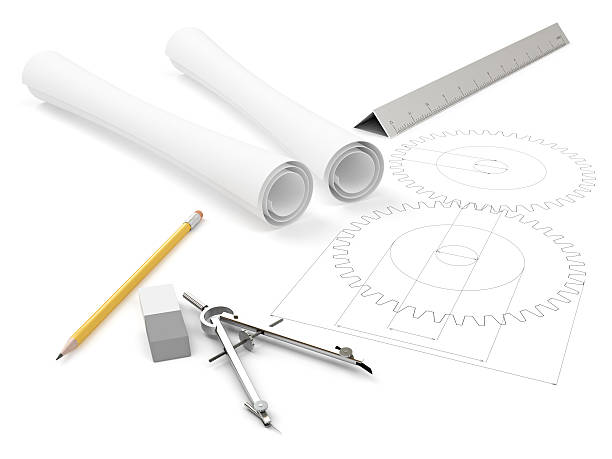 elaboración de herramientas - drawing compass machine part engineering plan fotografías e imágenes de stock