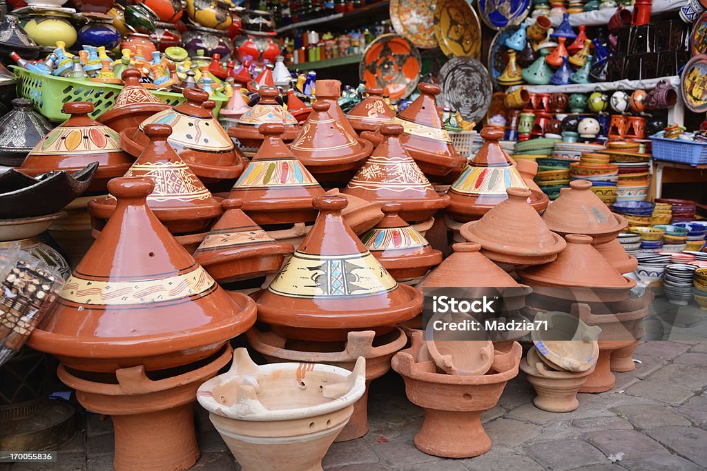 Tagines Tajine pots on a Moroccan souk. Rabat - Morocco Stock Photo