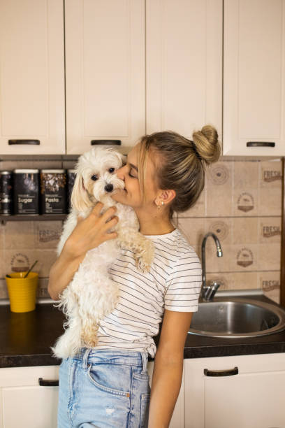 istock A girl and her dog in the kitchen 1700558905