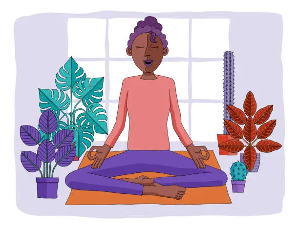 Vector illustration of Woman Meditating Doing Yoga Pilates Illustration