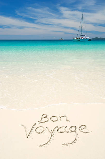Bon Voyage Message on Tropical Beach with Sailboat