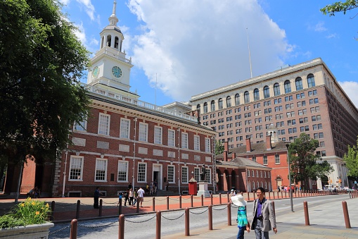 People visit Independence National Historical Park in Philadelphia. The Park was designated in 1948 and is administered by National Park Service.