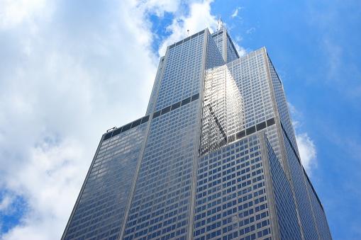 Willis Tower (formerly Sears Tower) skyscraper in Chicago. It is 442m tall and as of 2013 is the 2nd tallest building in the USA.