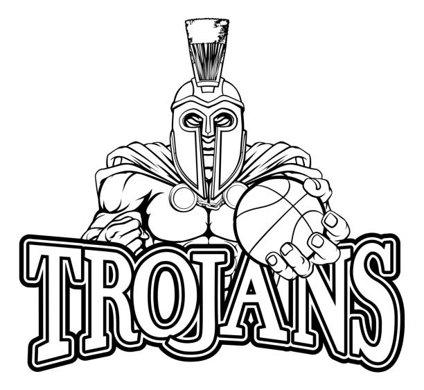 ilustrações, clipart, desenhos animados e ícones de mascote de esportes de basquete de troia espartano - roman army isolated on white classical greek