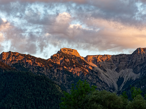The Hohe Kisten - Mountain of the Bavarian Prealps in the sunset.