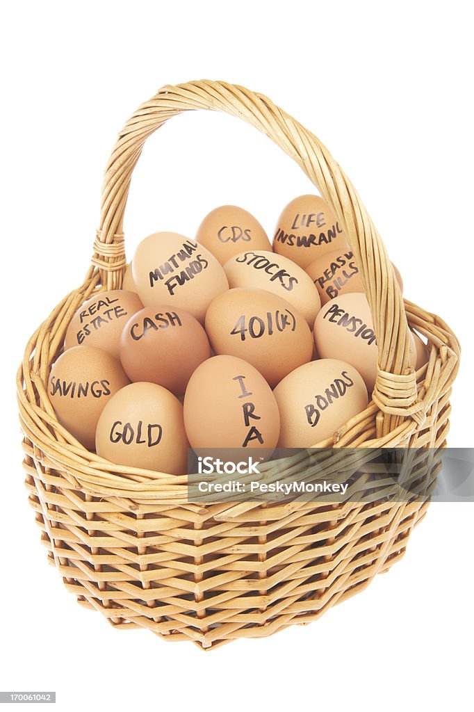 모든 재무관련 에그스 한 바구니에 - 로열티 프리 한 바구니에 계란을 모두 넣지 말아라 스톡 사진