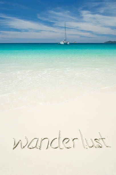 istock Wanderlust Message Tropical Beach with Sailboat 170062332