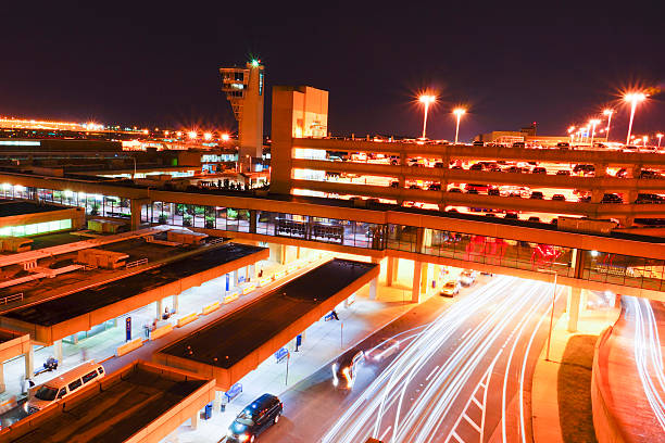 airport in night stock photo