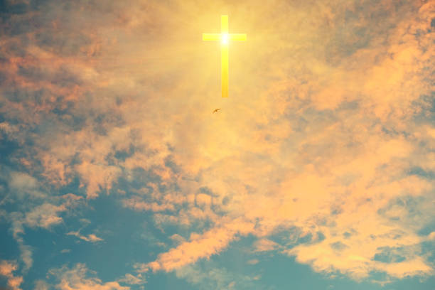 istock The cross is lit in the sky. 1700633341