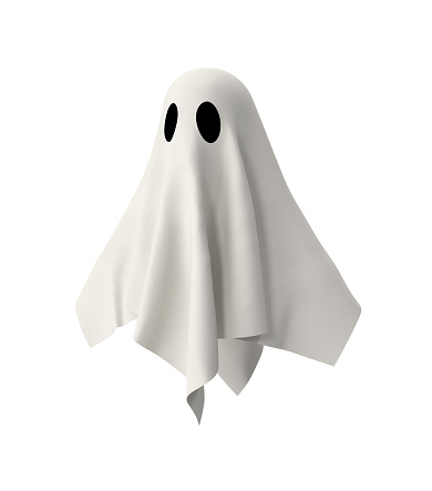 Halloween scary ghostly cartoon spooky character isolated on white background.