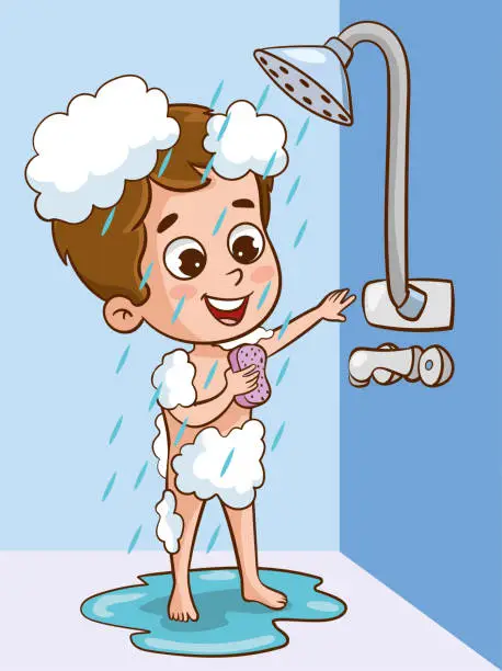 Vector illustration of vector illustration of cute children taking a bath