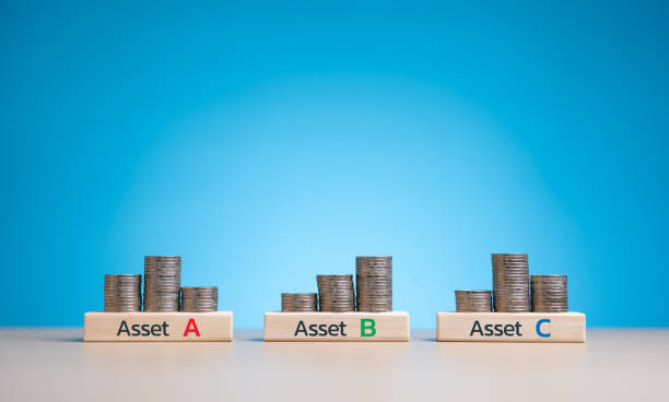 istock Investment asset allocation and diversification and risk management strategy. Stacking coins with Assert A B C words on wooden blocks. Real estate investment and wealth. Money management with funds 1700689897