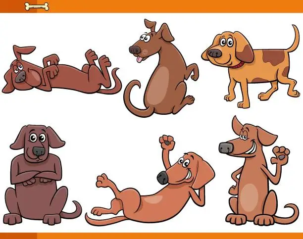 Vector illustration of cartoon dogs and puppies comic animal characters set