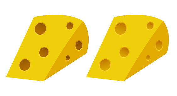 Piece of cheese. Yellow cartoon 3d cheese isolated on white background.