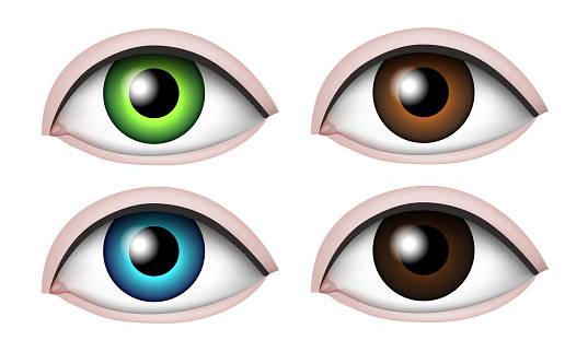 Eyes sticker. Set of multi-colored eyes. Vector clipart.