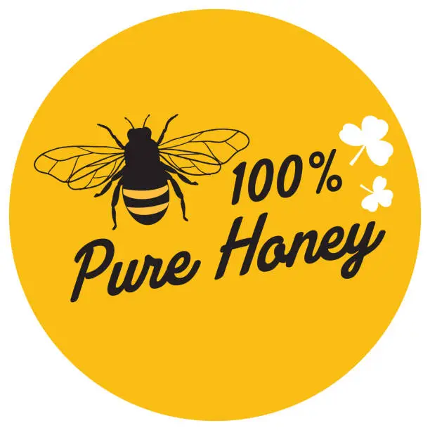 Vector illustration of Honey Bee Badge Style Label in Black and Yellow