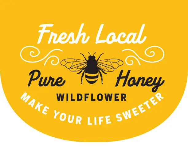 Vector illustration of Honey Bee Badge Style Label in Black and Yellow