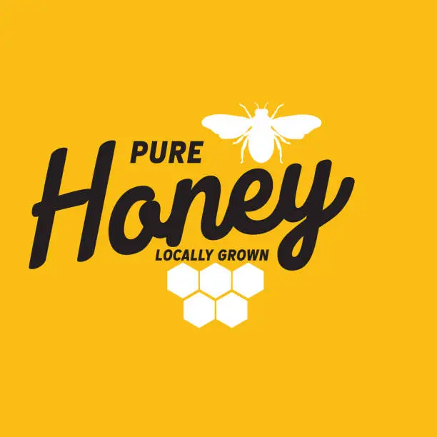 Vector illustration of Honey Bee Badge Style Label in Black and Yellow