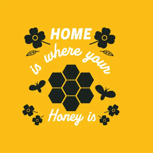 Vector illustration of Honey Bee Badge Style Label in Black and Yellow