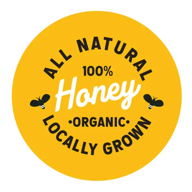 Vector illustration of Honey Bee Badge Style Label in Black and Yellow