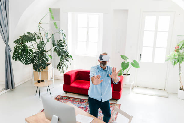 istock Handsome men with glasses of virtual reality. Future gadgets technology concept. Modern imaging 1700711656