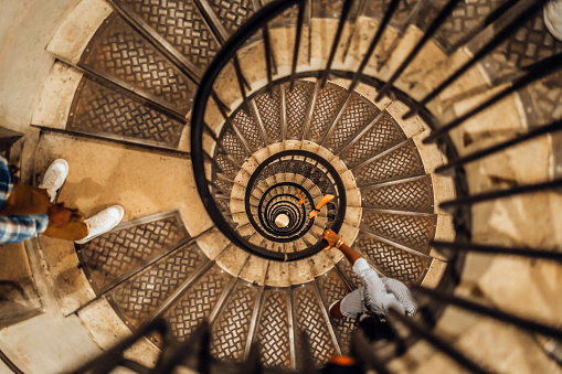 Top view of spiral staircase indoors