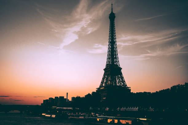 Eiffel Tower during sunset in Paris, France